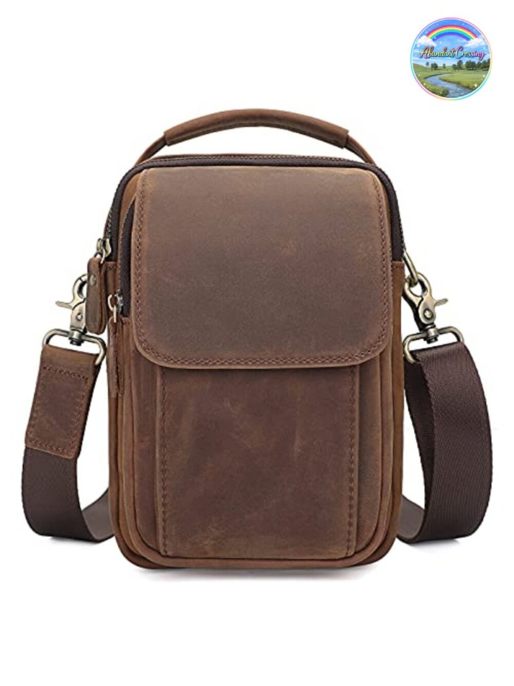 Genuine Crazy Horse Leather Small Messenger Bag Crossbody for Men